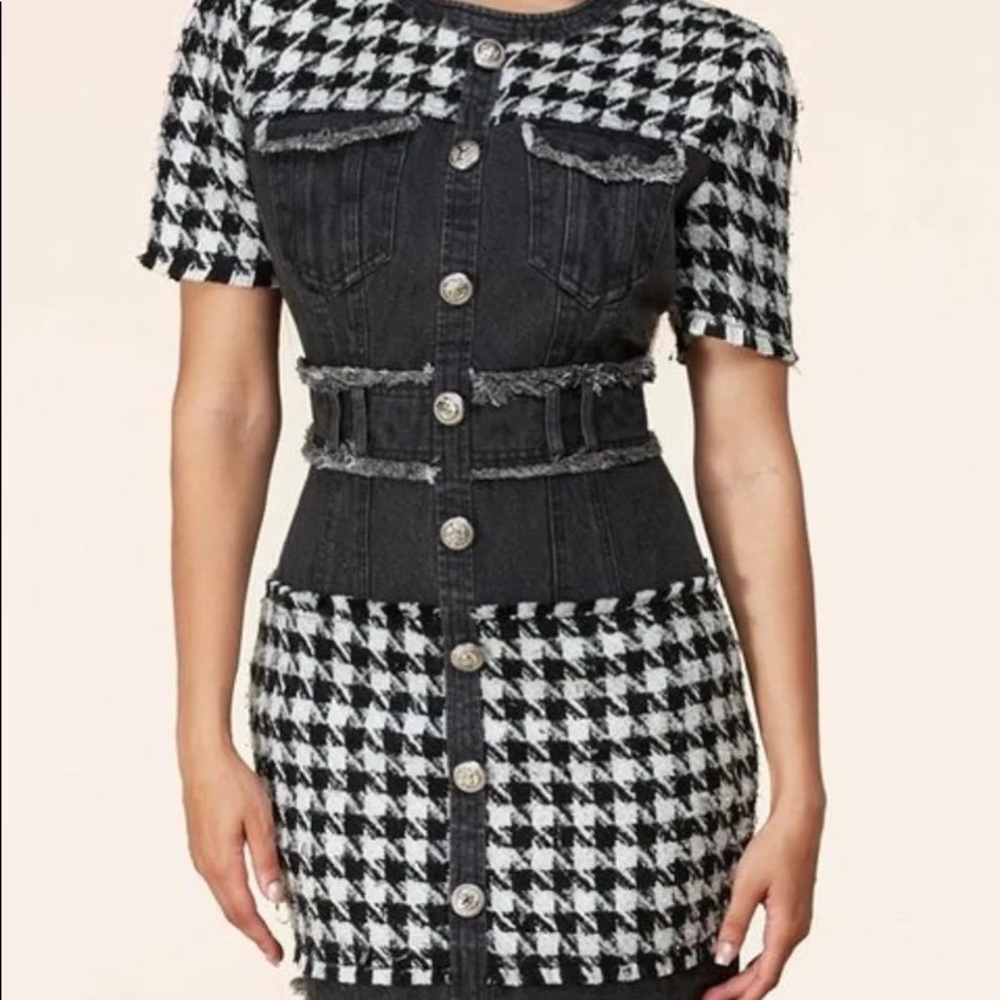 L’ATISTE by Amy Houndstooth Bandage Dress